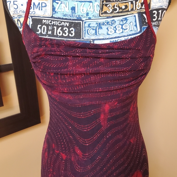 RAMPAGE Y2K RED & BLACK SPARKLY HI/LOW EVENING DRESS! - Picture 3 of 16